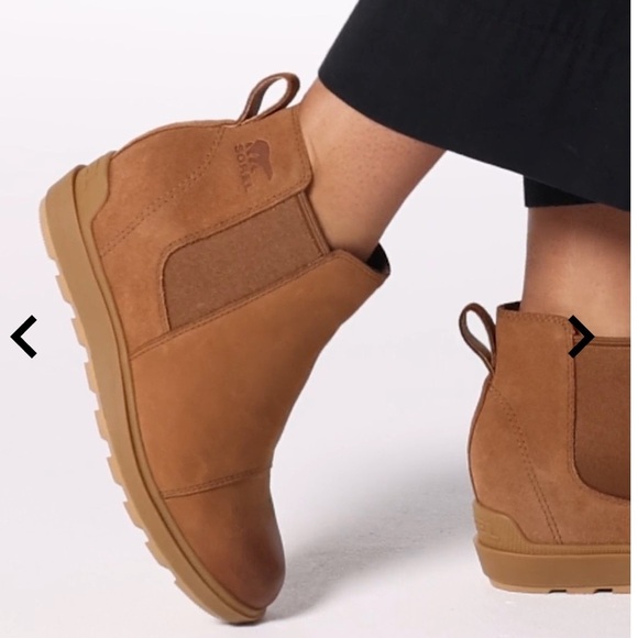 SOREL Evie II Taffy Brown Leather/Suede Hidden Wedge Slip On Chelsea Boots - Picture 2 of 11